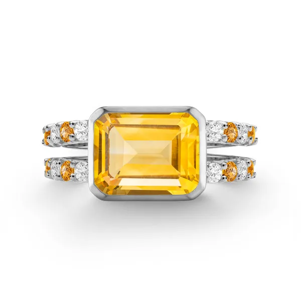 Personalized Warren Horizontal Birthstone Ring with Accent Stones in 14k Gold sold by Haverhill