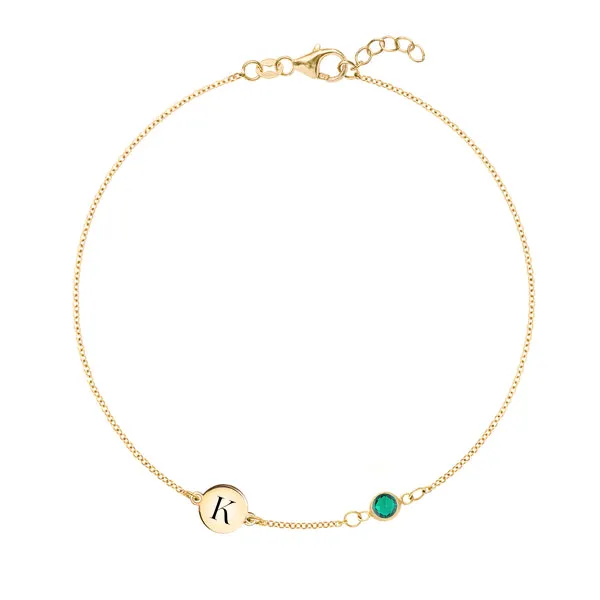 Personalized Classic 1 Letter & 1 Birthstone Bracelet in 14k Gold sold by Haverhill