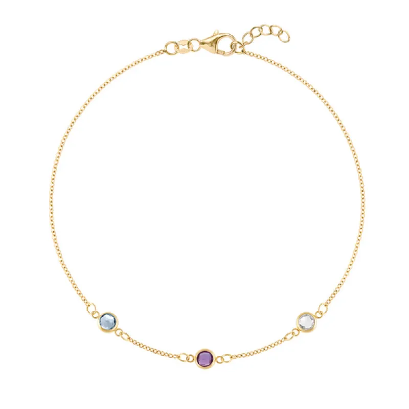 Personalized Classic 3 Birthstone Bracelet in 14k Gold sold by Haverhill