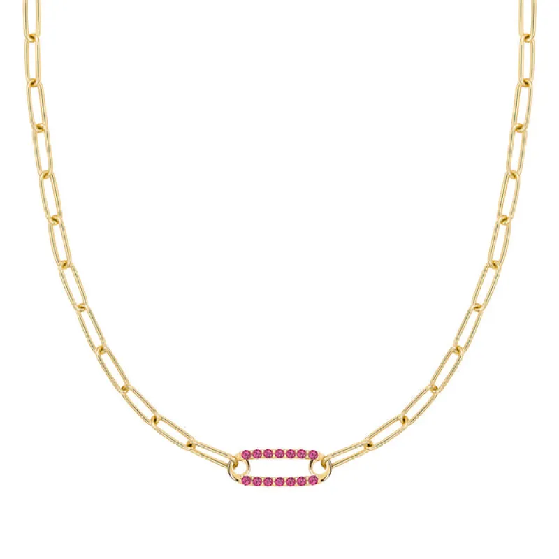 Personalized Adelaide 1 Pavé Birthstone Link Necklace in 14k Gold sold by Haverhill