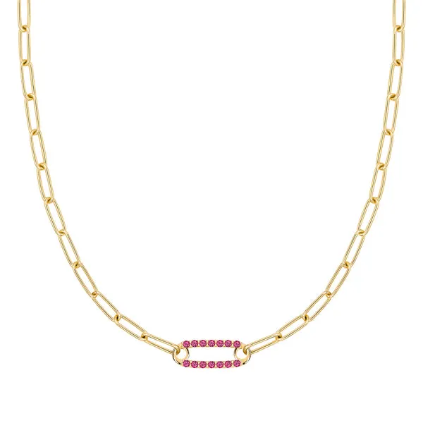 Personalized Adelaide 1 Pavé Birthstone Link Necklace in 14k Gold sold by Haverhill