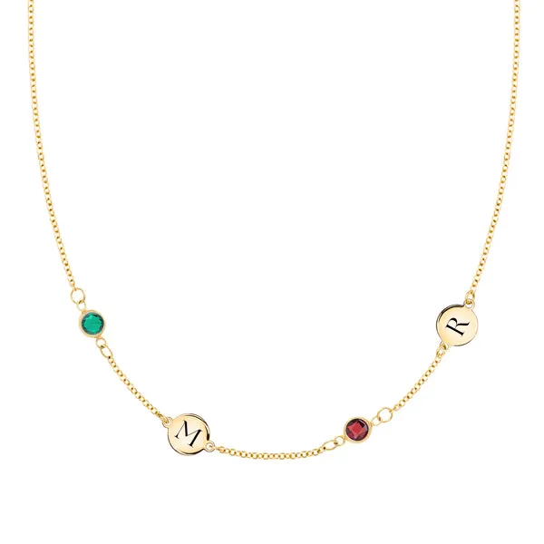 Personalized Classic 2 Letter & 2 Birthstone Necklace in 14k Gold (Double Spacing) sold by Haverhill