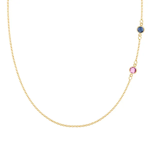Personalized Classic 2 Birthstone Necklace in 14k Gold sold by Haverhill