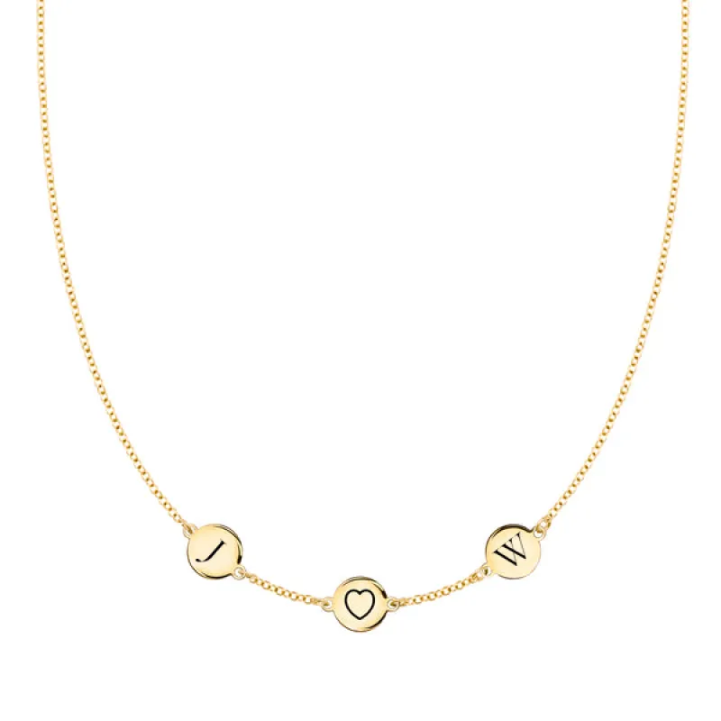 Personalized Heart Disc & 2 Letter Necklace in 14k Gold sold by Haverhill
