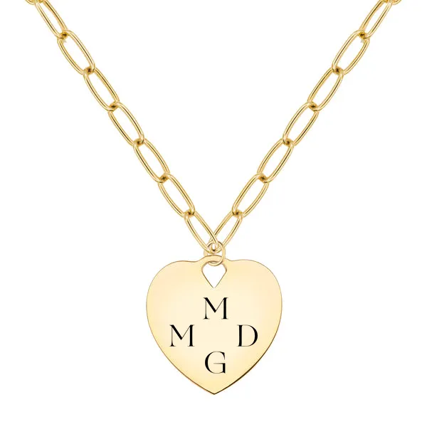 Engravable Large Flat Heart Pendant with Adelaide Chain in 14k Gold sold by Haverhill
