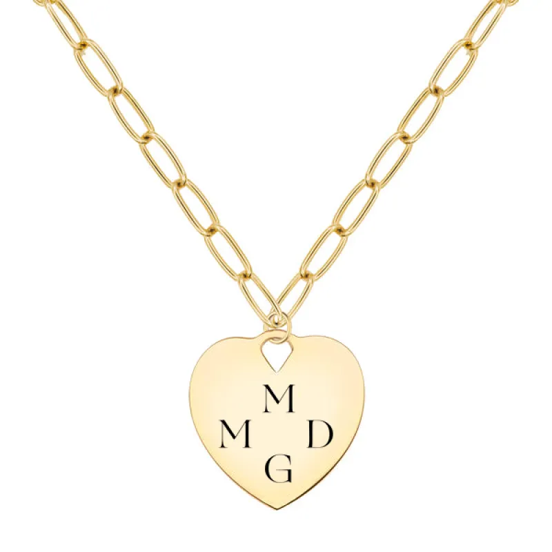 Engravable Large Flat Heart Pendant with Adelaide Chain in 14k Gold sold by Haverhill