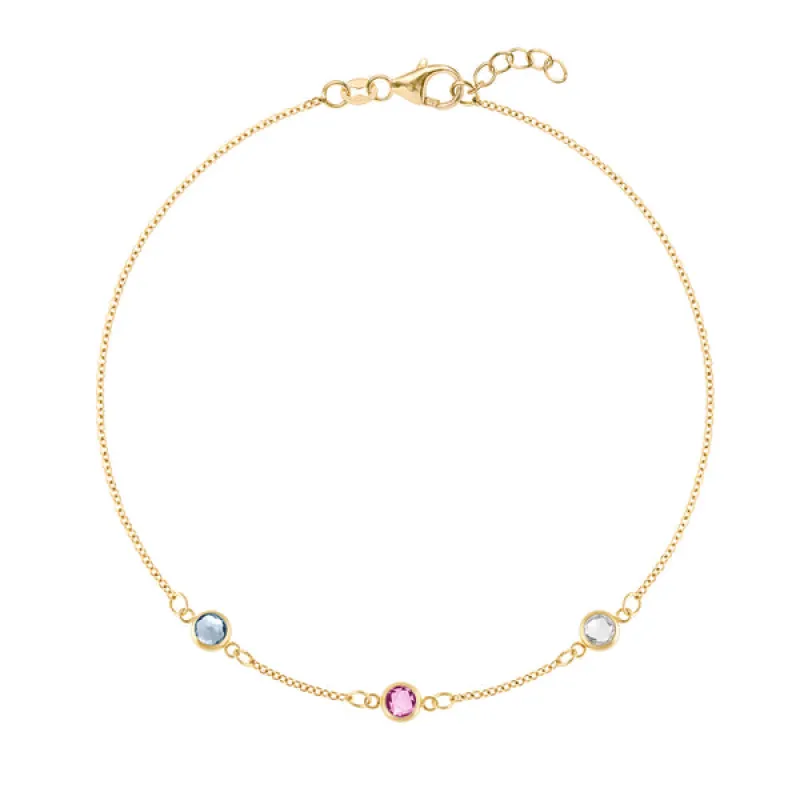 Personalized Classic 3 Birthstone Bracelet in 14k Gold sold by Haverhill