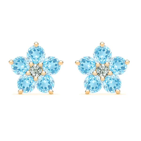 Personalized Greenwich Flower Birthstone & Diamond Earrings in 14k Gold sold by Haverhill