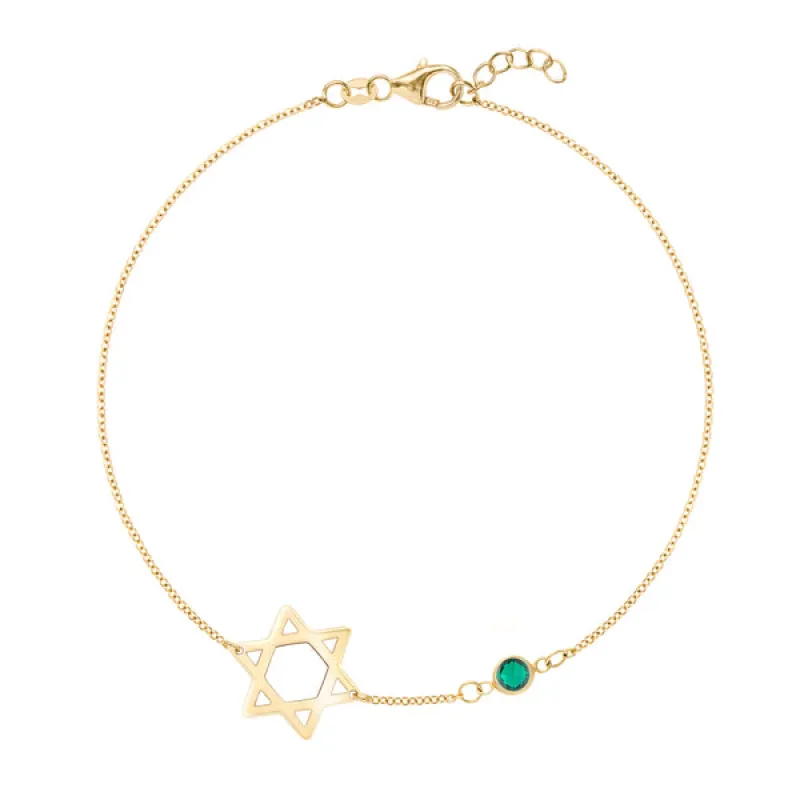 Personalized Classic Star of David & 1 Birthstone Bracelet in 14k Gold sold by Haverhill