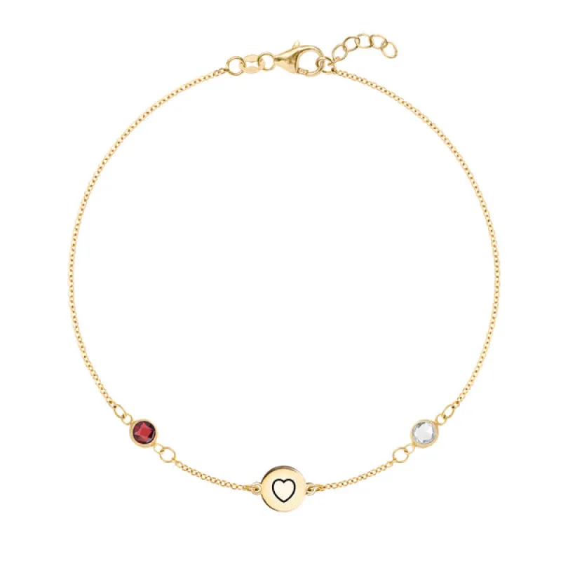 Personalized Heart Disc & Classic 2 Birthstone Bracelet in 14k Gold sold by Haverhill