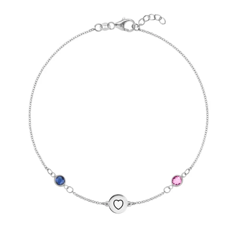 Personalized Heart Disc & Classic 2 Birthstone Bracelet in 14k Gold sold by Haverhill