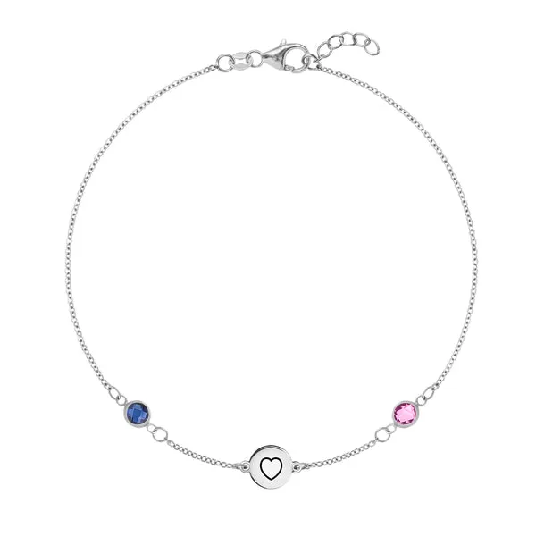 Personalized Heart Disc & Classic 2 Birthstone Bracelet in 14k Gold sold by Haverhill