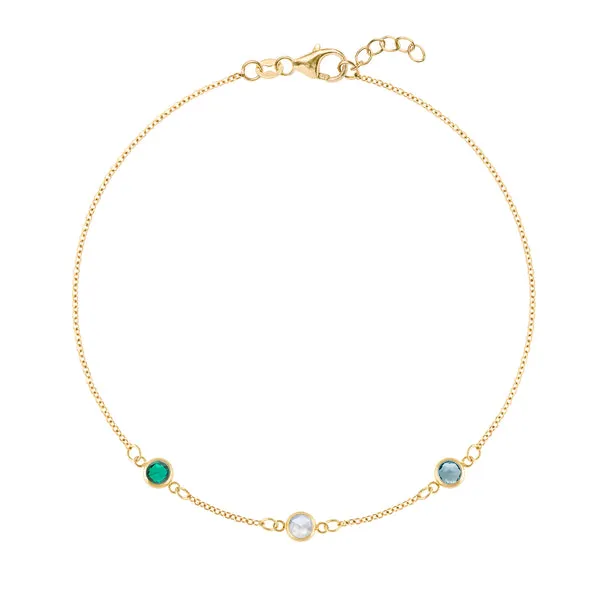 Personalized Classic 3 Birthstone Bracelet in 14k Gold sold by Haverhill