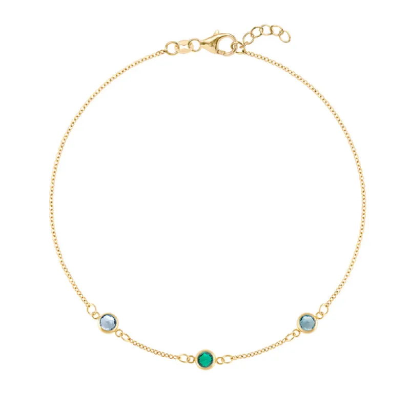 Personalized Classic 3 Birthstone Bracelet in 14k Gold sold by Haverhill