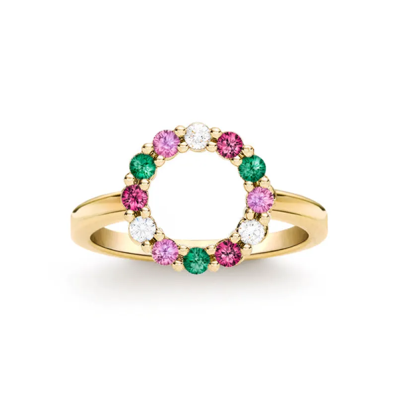 Personalized Rosecliff Small Circle Birthstone Ring in 14k Gold sold by Haverhill