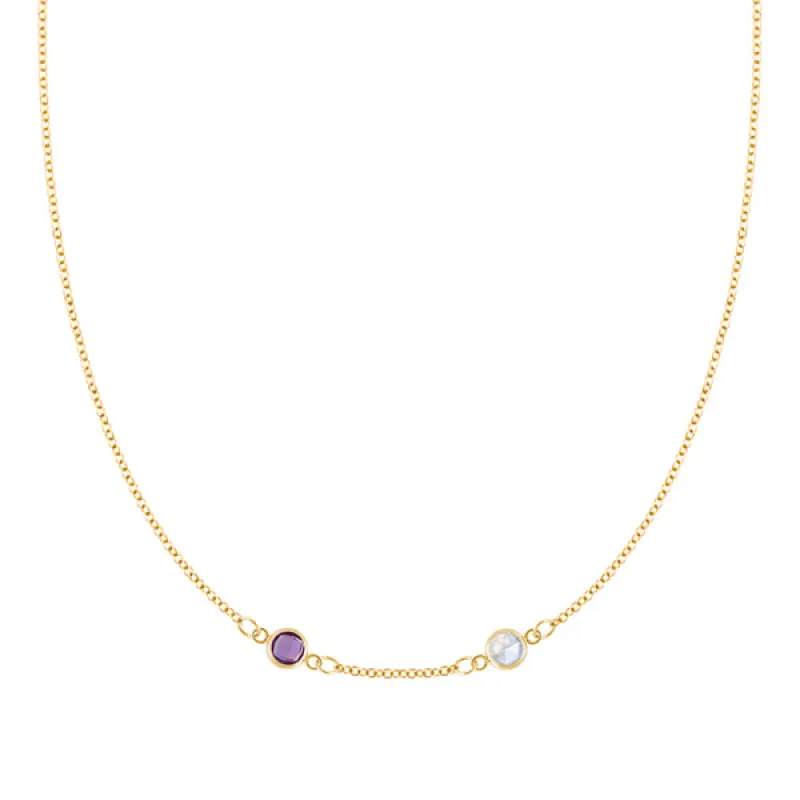 Personalized Classic 2 Birthstone Necklace in 14k Gold (Centered) sold by Haverhill