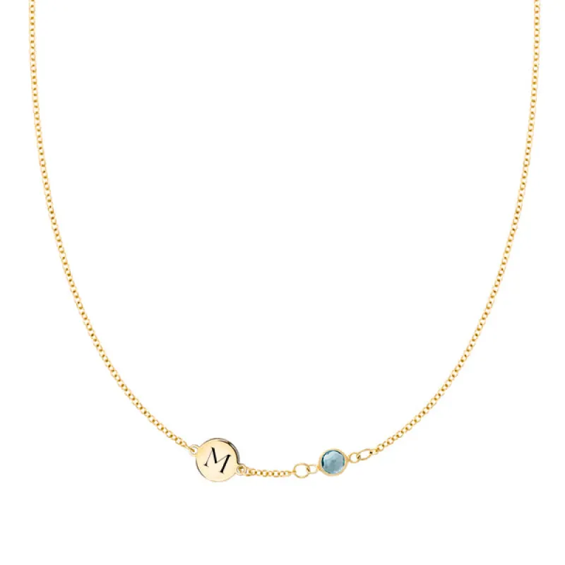 Personalized Classic 1 Letter & 1 Birthstone Necklace in 14k Gold (Single Spacing) made by Haverhill