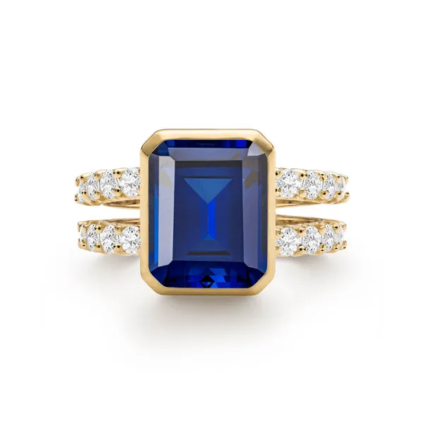Personalized Warren Vertical Birthstone Ring with Accent Stones in 14k Gold sold by Haverhill