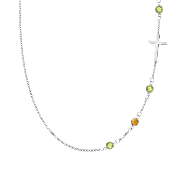 Personalized Classic Cross & 4 Birthstone Necklace in 14k Gold sold by Haverhill