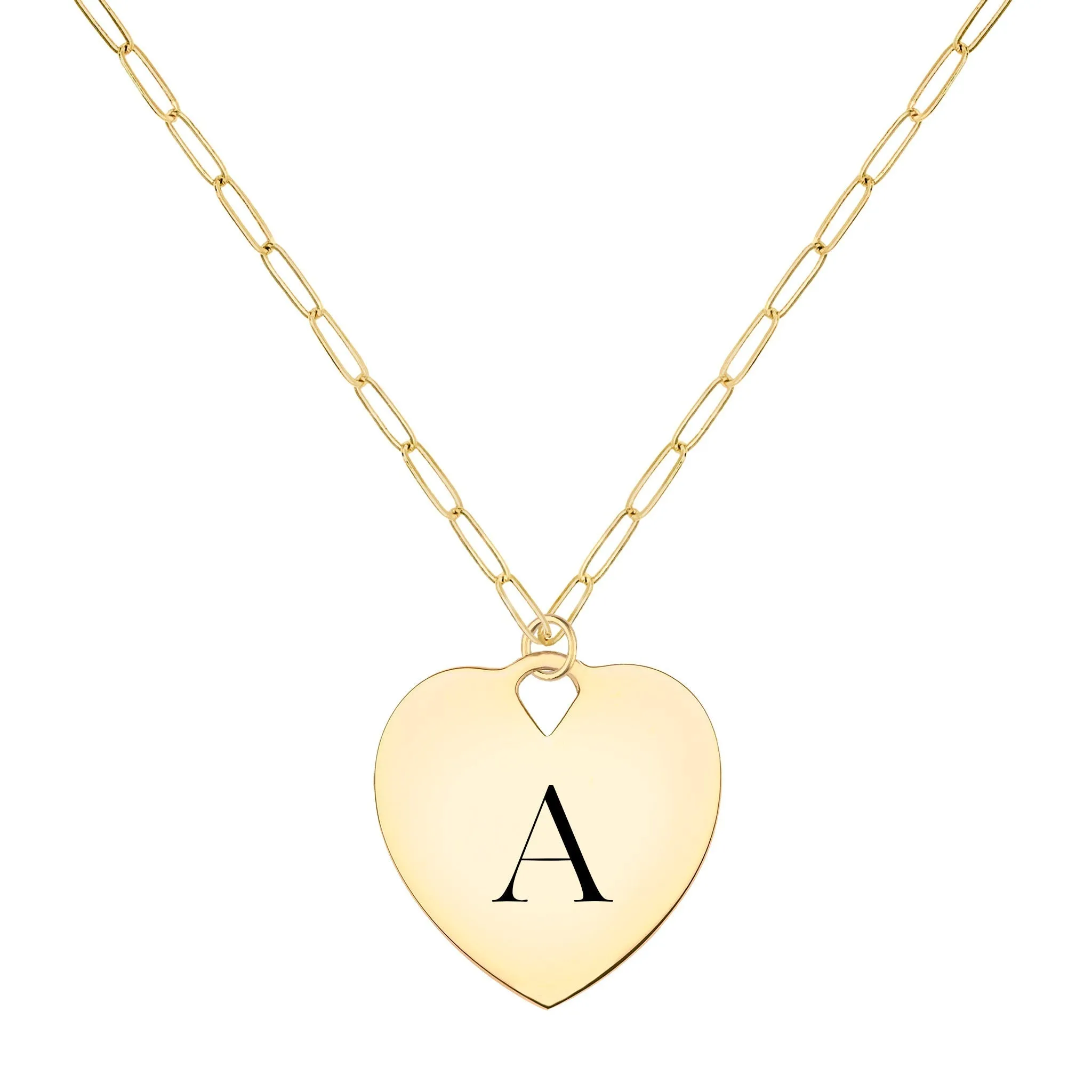 Engravable Large Flat Heart Pendant with Adelaide Mini Chain in 14k Gold sold by Haverhill product image thumbnail 4