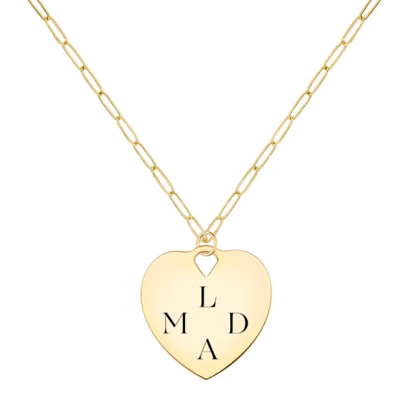 Engravable Large Flat Heart Pendant with Adelaide Mini Chain in 14k Gold sold by Haverhill