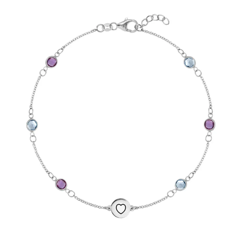 Personalized Heart Disc & Classic 6 Birthstone Bracelet in 14k Gold sold by Haverhill