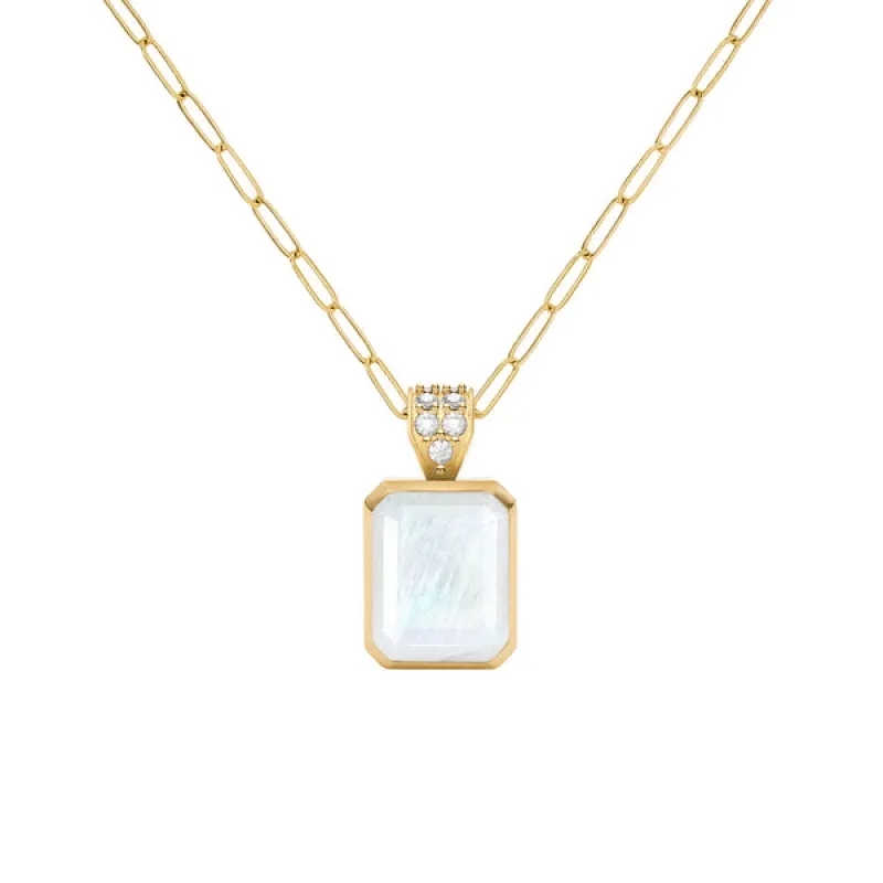 Warren Rainbow Moonstone Pendant with Diamond Bale in 14k Gold (June) sold by Haverhill