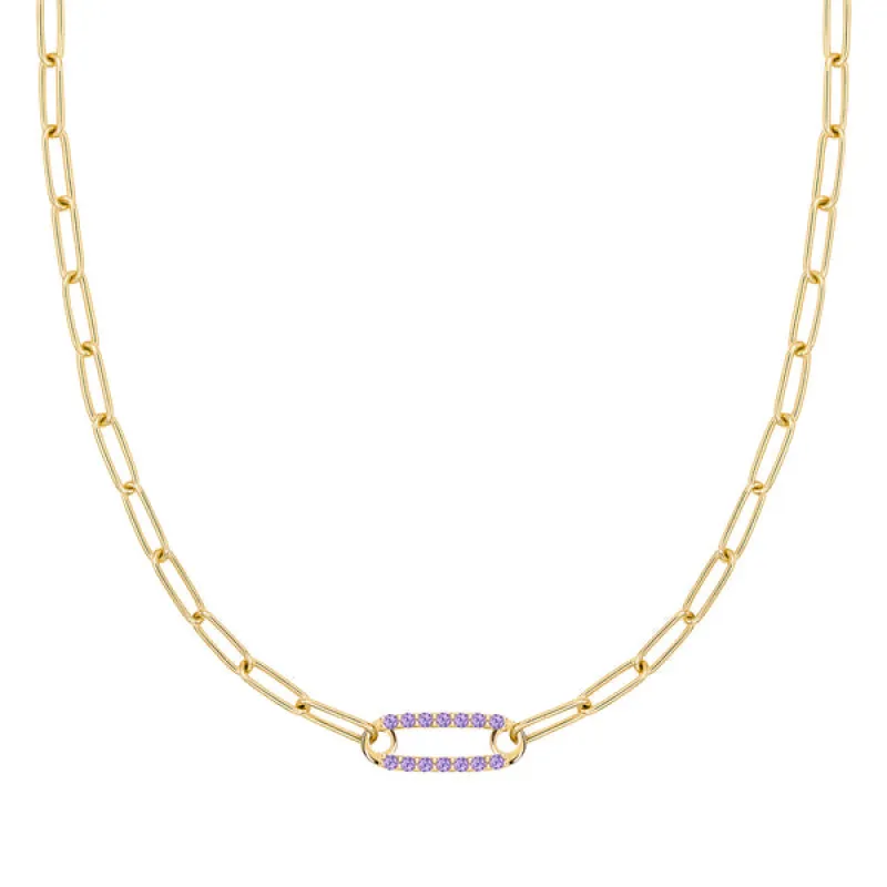 Personalized Adelaide 1 Pavé Birthstone Link Necklace in 14k Gold sold by Haverhill