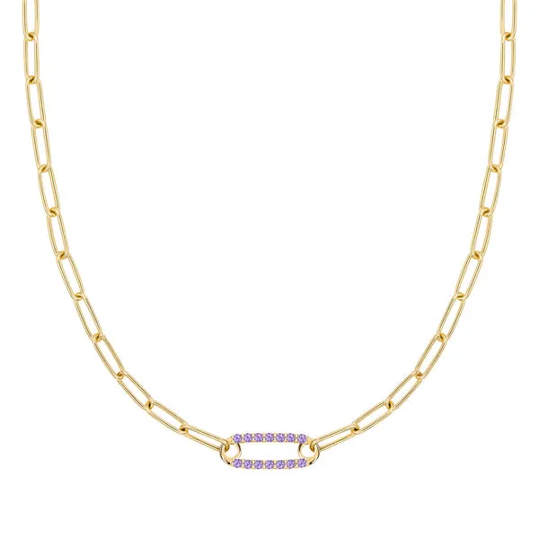 Personalized Adelaide 1 Pavé Birthstone Link Necklace in 14k Gold sold by Haverhill