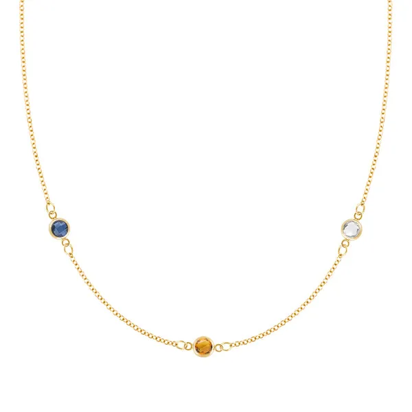 Personalized Classic 3 Birthstone Necklace in 14k Gold sold by Haverhill