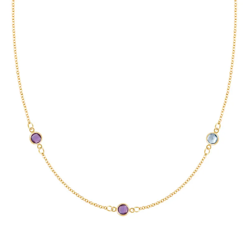 Personalized Classic 3 Birthstone Necklace in 14k Gold sold by Haverhill