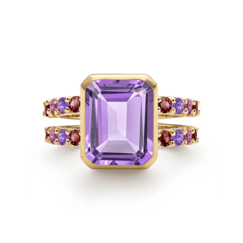 Personalized Warren Vertical Birthstone Ring with Accent Stones in 14k Gold sold by Haverhill