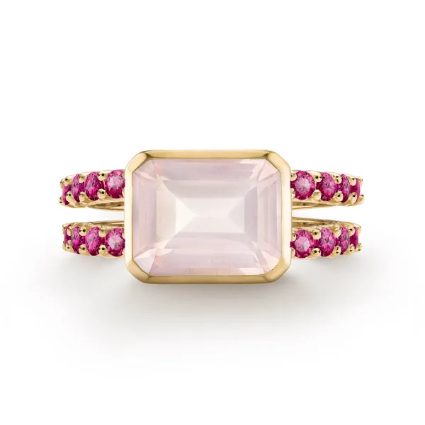 Personalized Warren Horizontal Birthstone Ring with Accent Stones in 14k Gold sold by Haverhill