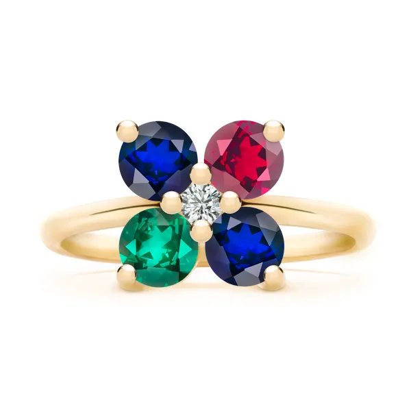 Personalized Greenwich 4 Birthstone & Diamond Ring in 14k Gold sold by Haverhill