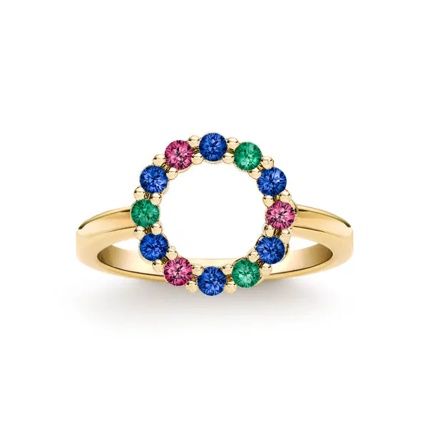 Personalized Rosecliff Small Circle Birthstone Ring in 14k Gold sold by Haverhill