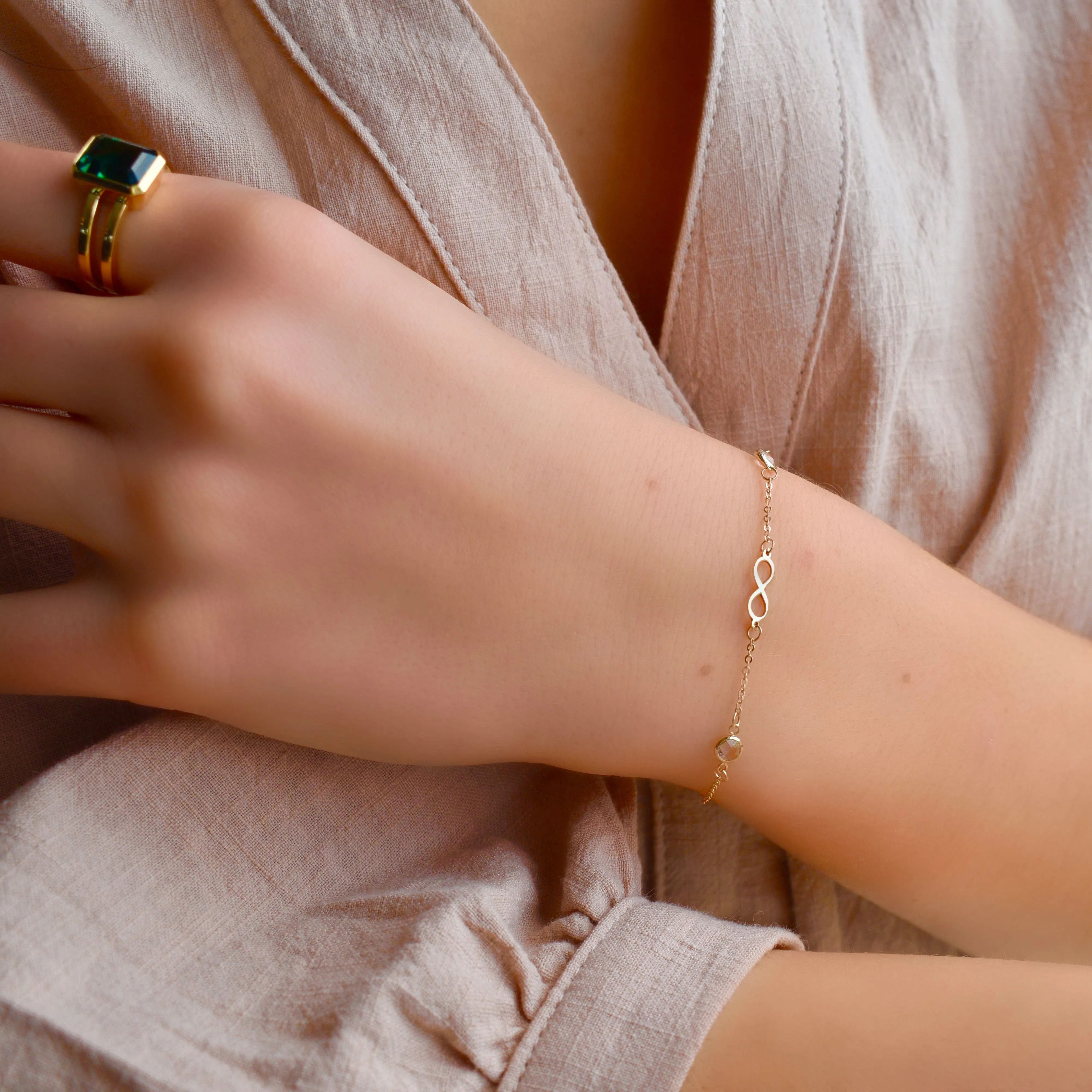 Personalized Classic Infinity & 2 Birthstone Bracelet in 14k Gold sold by Haverhill product image thumbnail 2