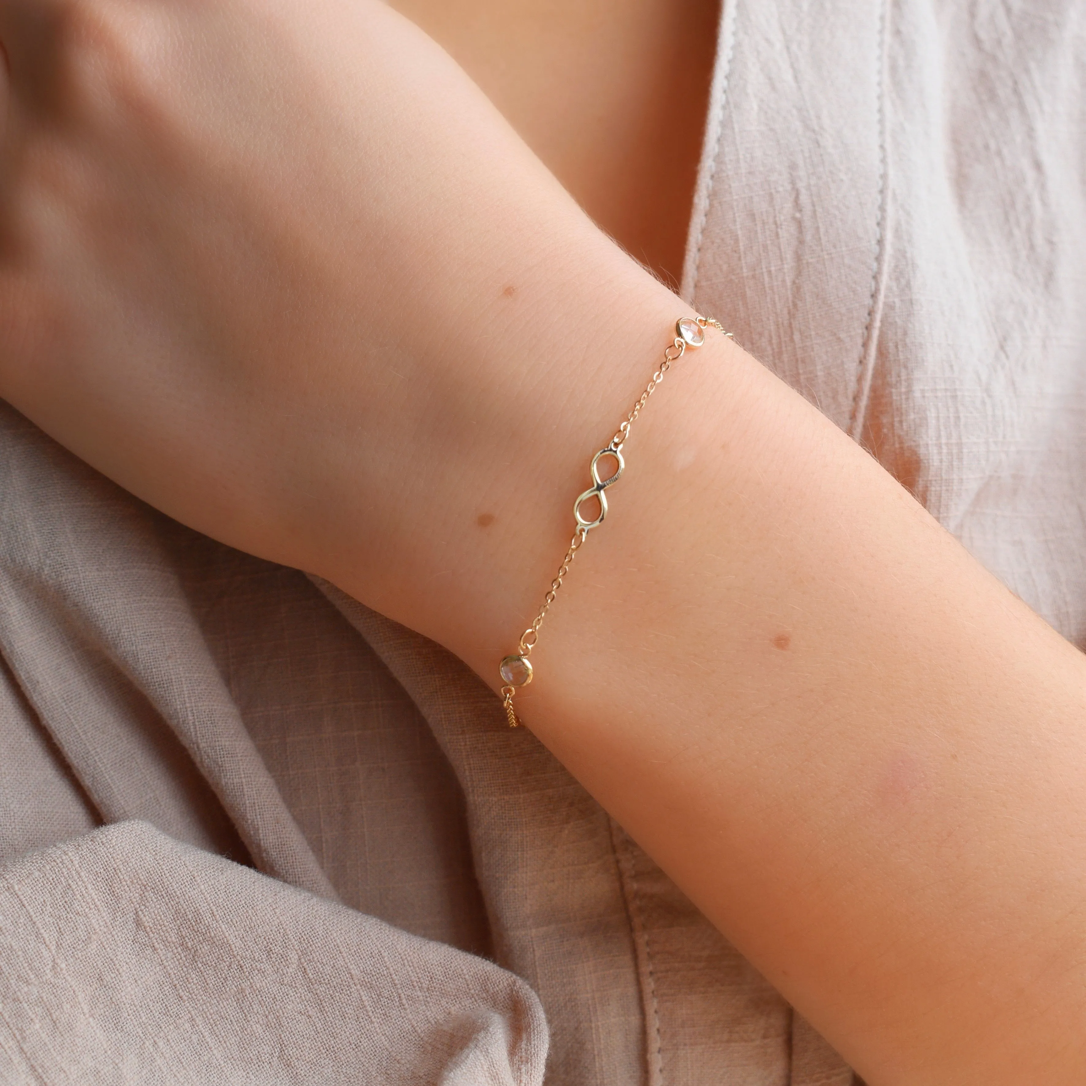 Personalized Classic Infinity & 2 Birthstone Bracelet in 14k Gold sold by Haverhill product image thumbnail 3