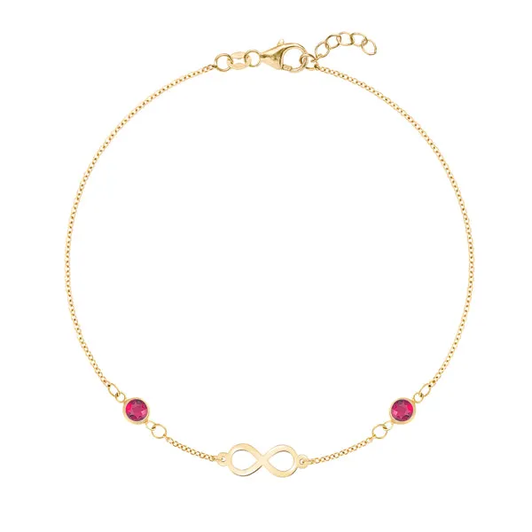 Personalized Classic Infinity & 2 Birthstone Bracelet in 14k Gold sold by Haverhill