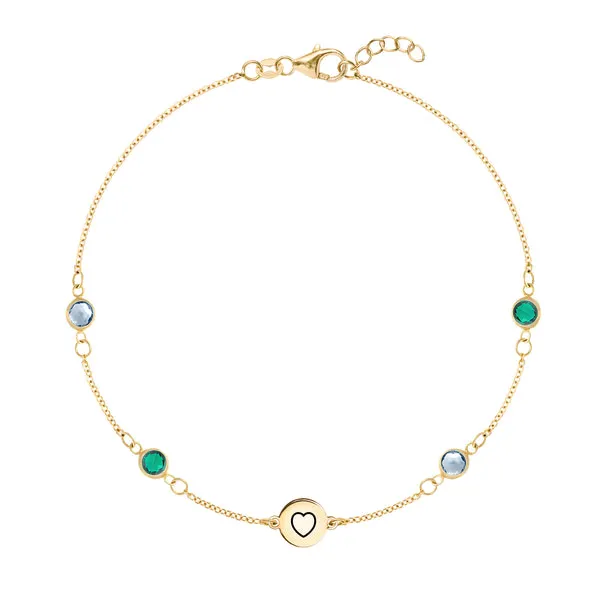 Personalized Heart Disc & Classic 4 Birthstone Bracelet in 14k Gold sold by Haverhill