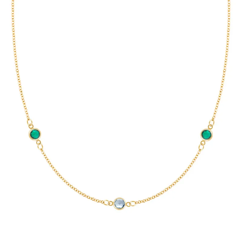 Personalized Classic 3 Birthstone Necklace in 14k Gold sold by Haverhill