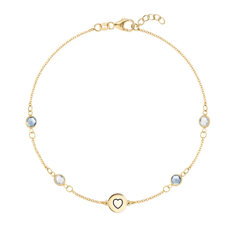 Personalized Heart Disc & Classic 4 Birthstone Bracelet in 14k Gold sold by Haverhill