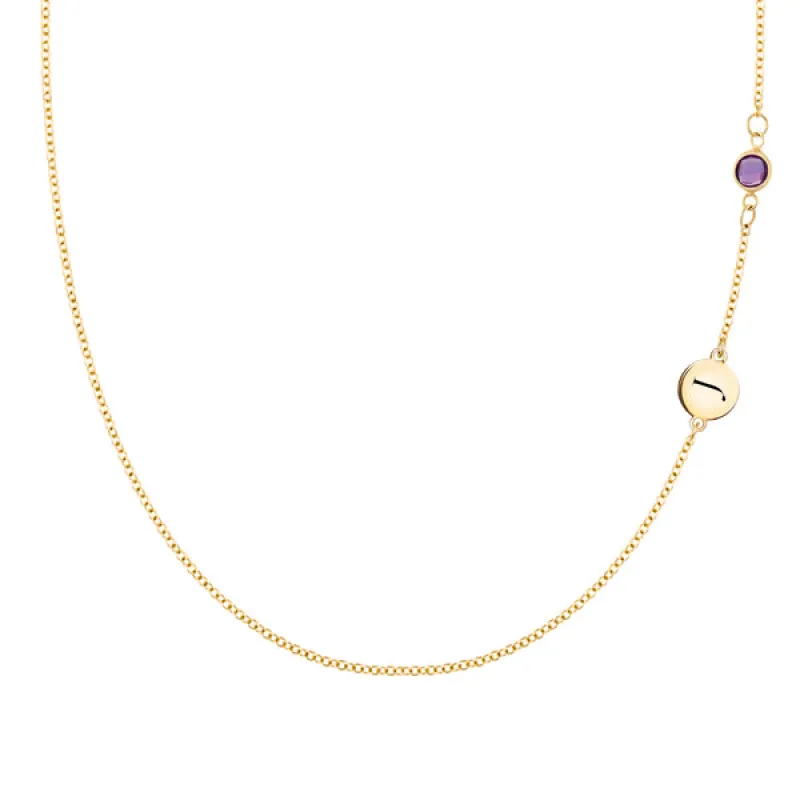 Personalized Classic 1 Letter & 1 Amethyst Necklace in 14k Gold (February) sold by Haverhill