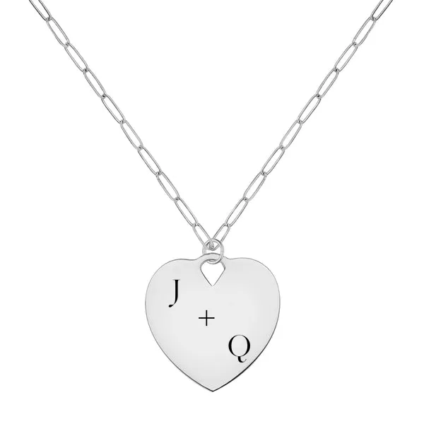 Engravable Large Flat Heart Pendant with Adelaide Mini Chain in 14k Gold sold by Haverhill