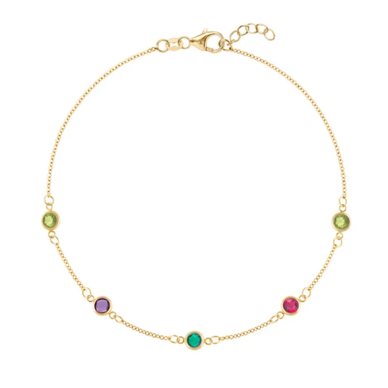 Personalized Classic 5 Birthstone Bracelet in 14k Gold sold by Haverhill