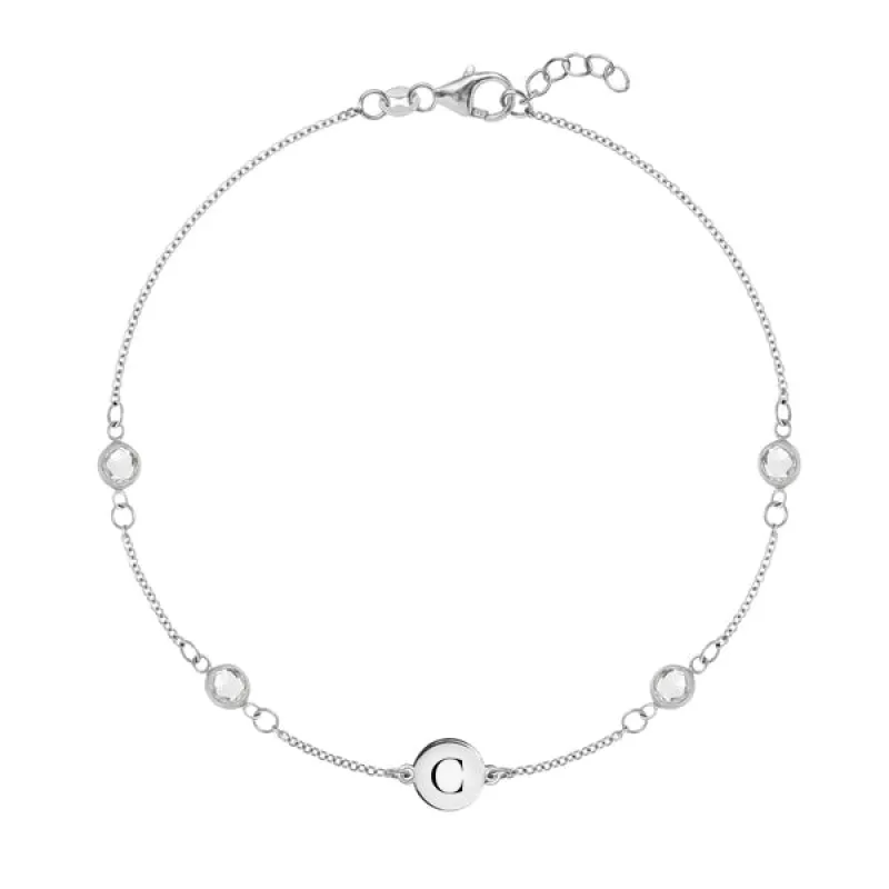 Personalized Classic 1 Letter & 4 White Topaz Bracelet in 14k Gold (April) sold by Haverhill