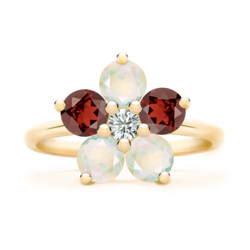 Personalized Greenwich Flower Birthstone & Diamond Ring in 14k Gold sold by Haverhill