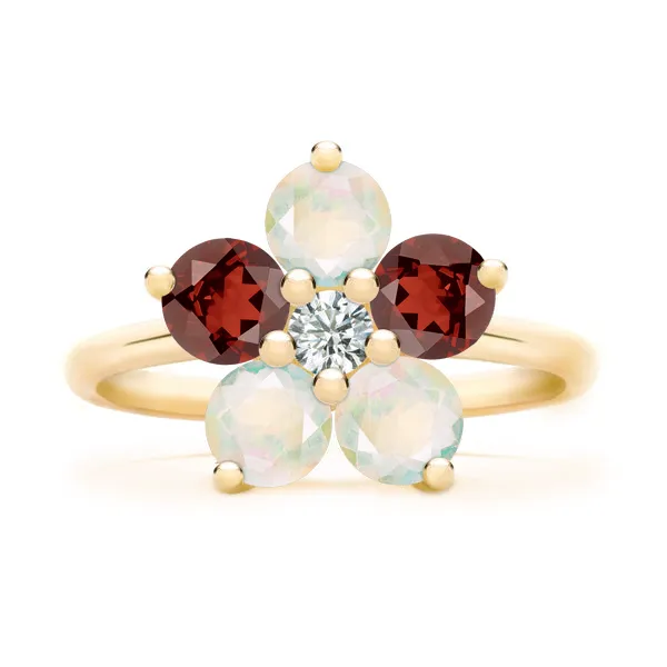 Personalized Greenwich Flower Birthstone & Diamond Ring in 14k Gold sold by Haverhill