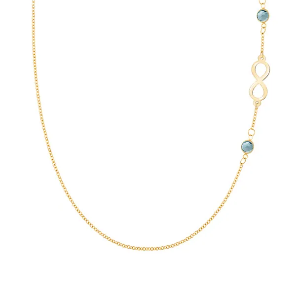 Personalized Classic Infinity & 2 Birthstone Necklace in 14k Gold sold by Haverhill