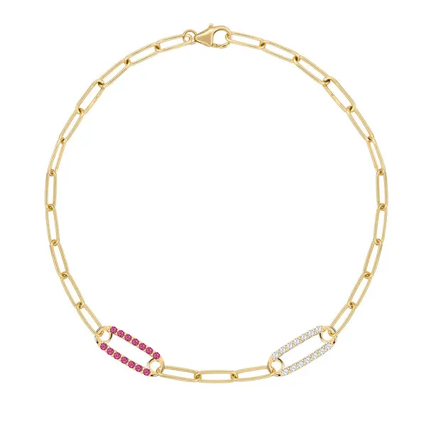 Personalized Adelaide 2 Pavé Birthstone Link Bracelet in 14k Gold sold by Haverhill
