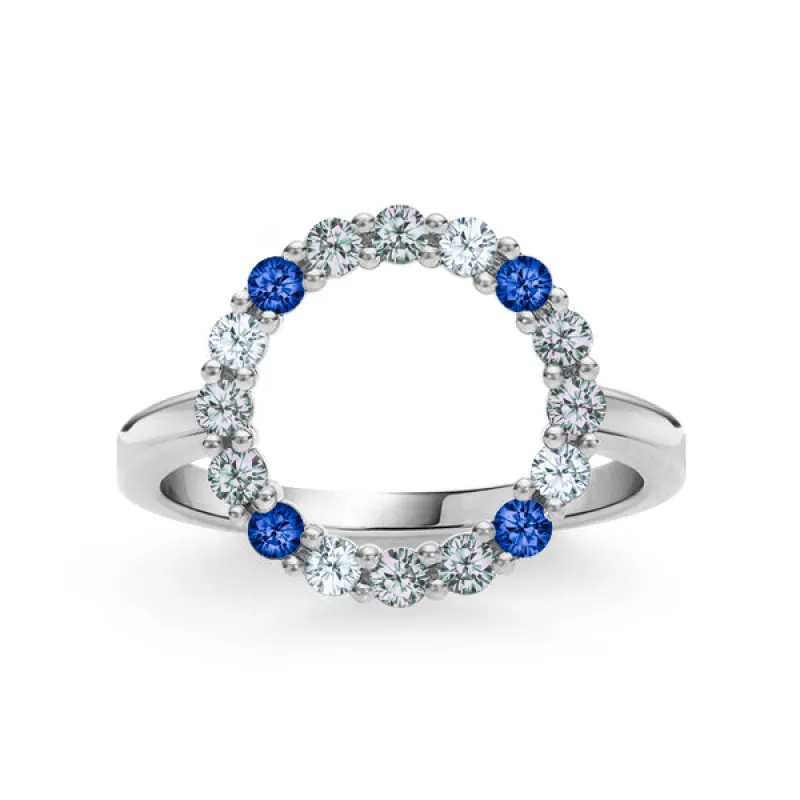Personalized Rosecliff Circle Birthstone Ring in 14k Gold sold by Haverhill